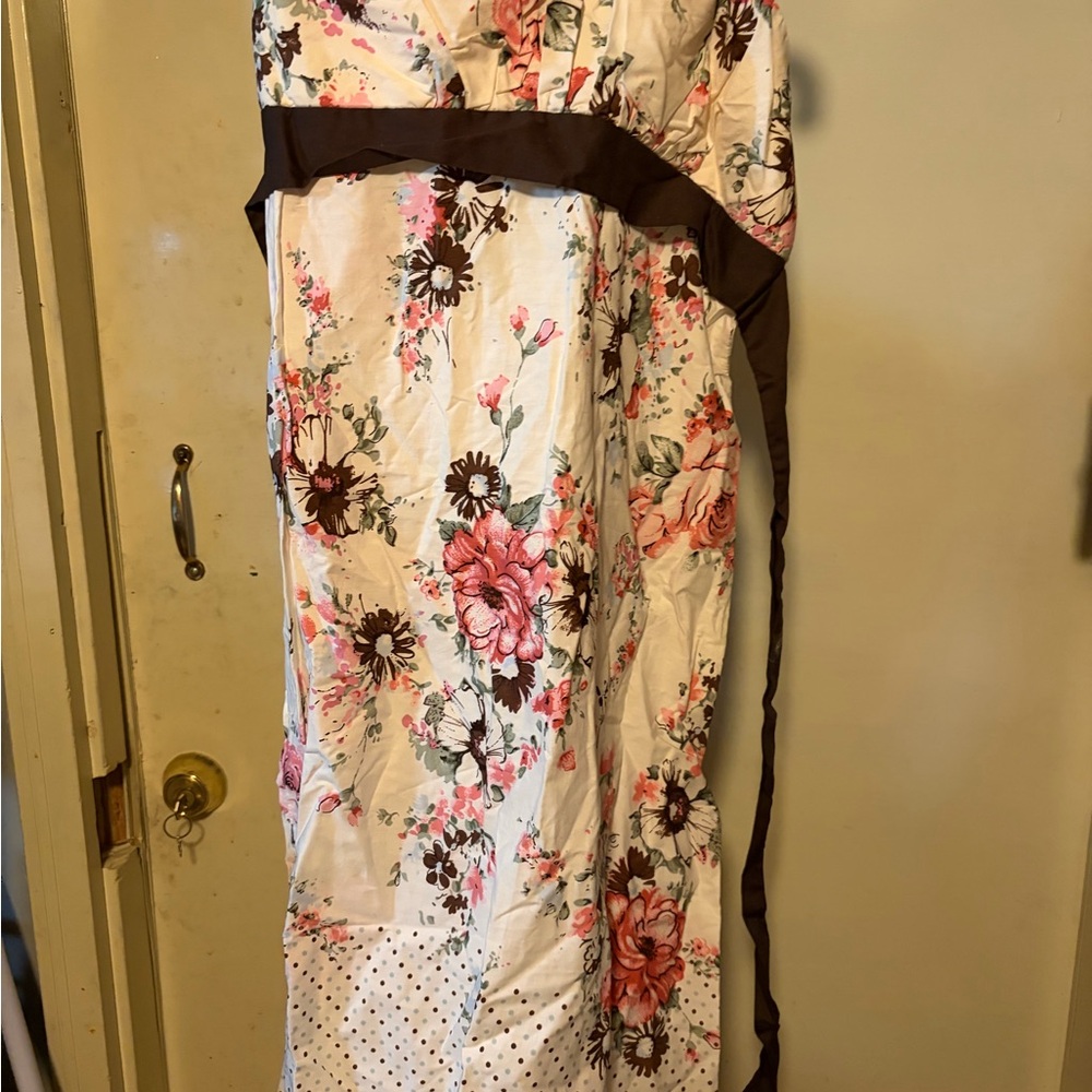 Floral Maxi Dress with Brown Waist Tie